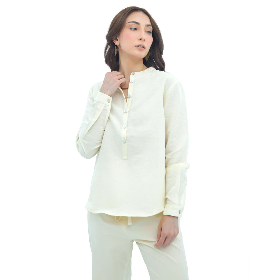 Linen Ban Collar Blouse