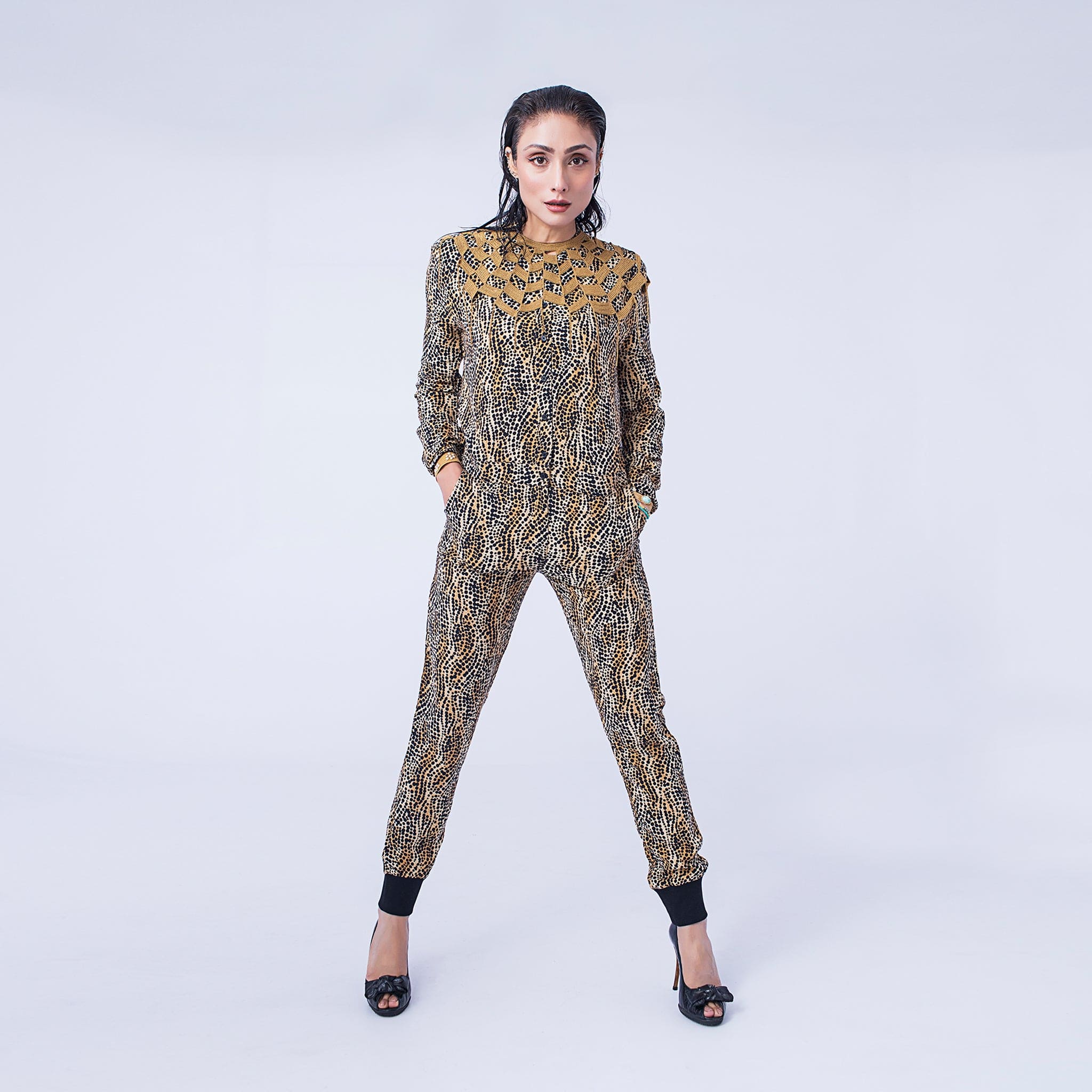 Leopard Print Long Sleeves Jumpsuit - Deen & Keenu