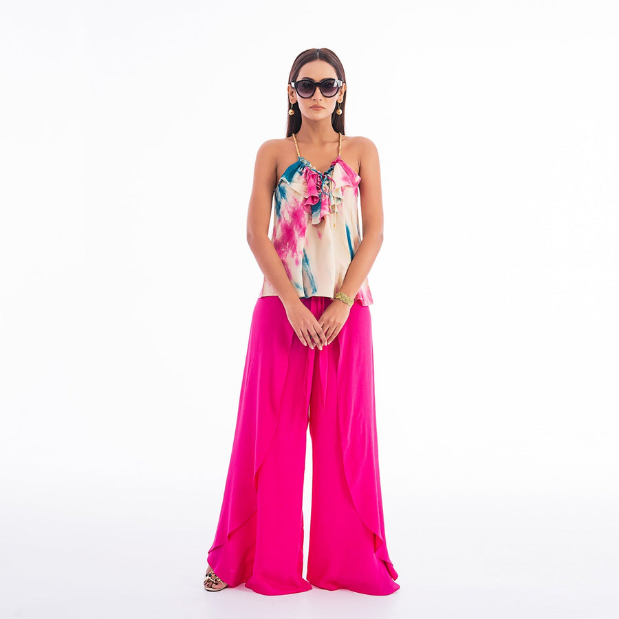 Pink Silk Palazzo Flared Trouser
