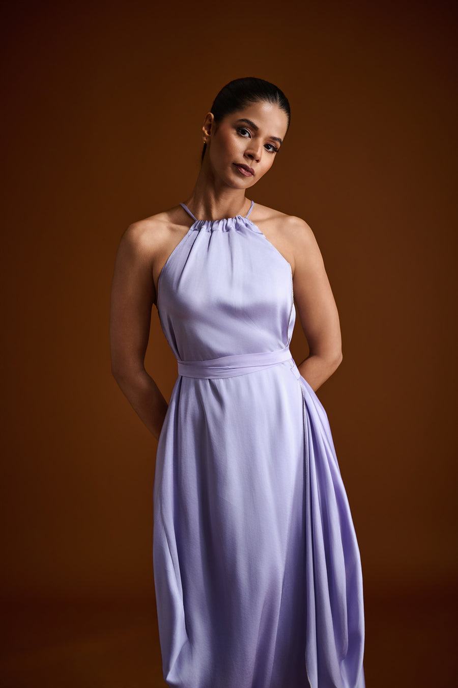 Midi Halter Dress in Silk