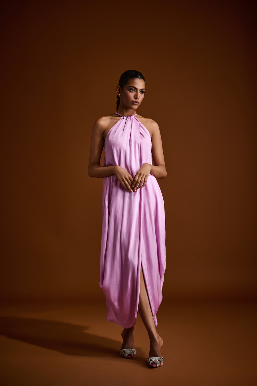 Midi Halter Dress in Silk