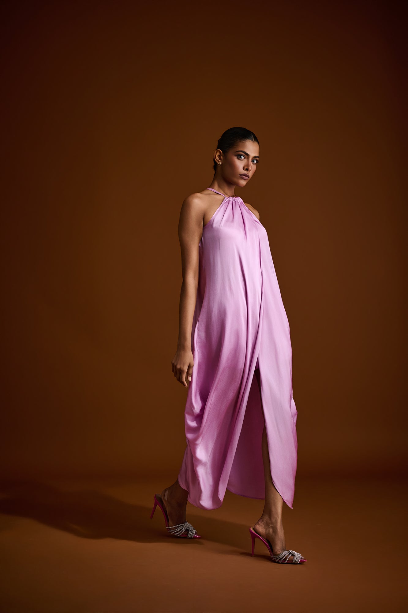 Midi Halter Dress in Silk
