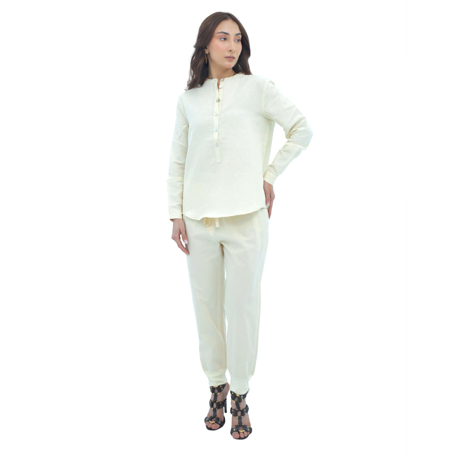 Linen Ban Collar Blouse