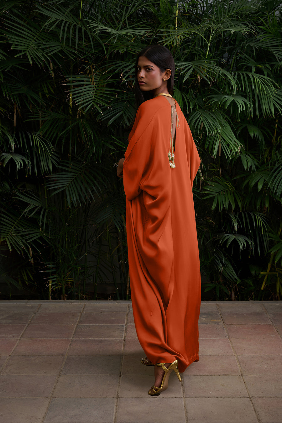 Draped Kaftan with Jewel Tassels