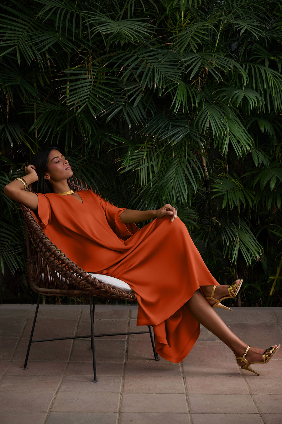 Draped Kaftan with Jewel Tassels