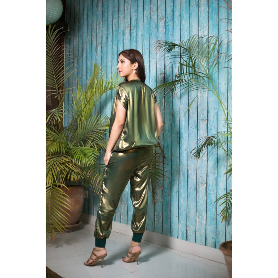 Drawstring Pant in Green Lame - Deen & Keenu