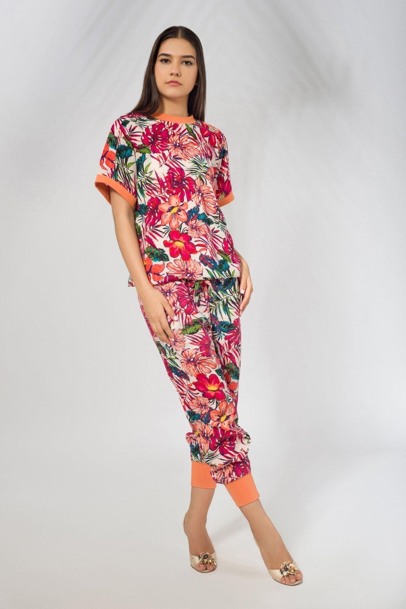 Drawstring Pant in Potpourri Print with Rib - Deen & Keenu