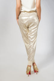 Drawstring Pant in Wrinkled Gold Lame - Deen & Keenu