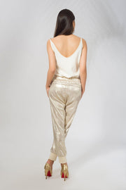 Drawstring Pant in Wrinkled Gold Lame - Deen & Keenu