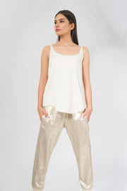 Drawstring Pant in Wrinkled Gold Lame - Deen & Keenu