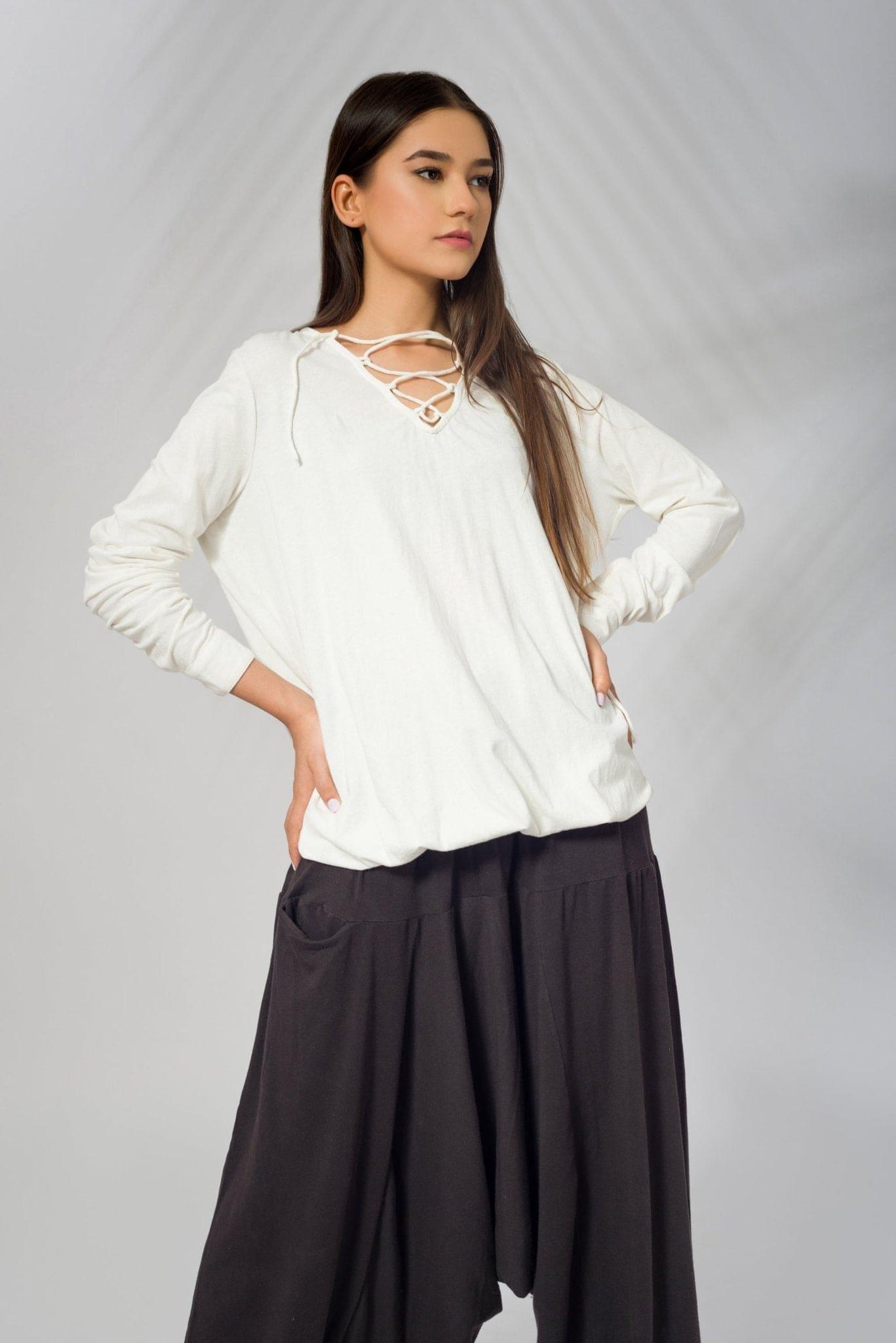 Long Sleeve Top with Corded Neckline - Deen & Keenu