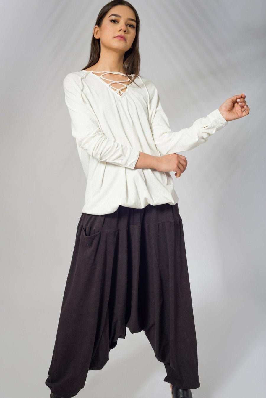 Long Sleeve Top with Corded Neckline - Deen & Keenu