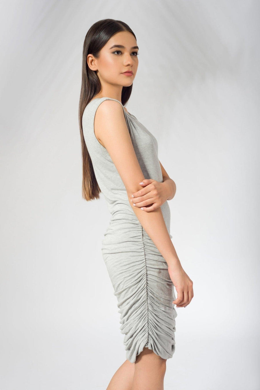 Ruched Knit Dress in Grey Heather - Deen & Keenu