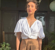 Twisted Front Crop Top with Wide Sleeves - Deen & Keenu
